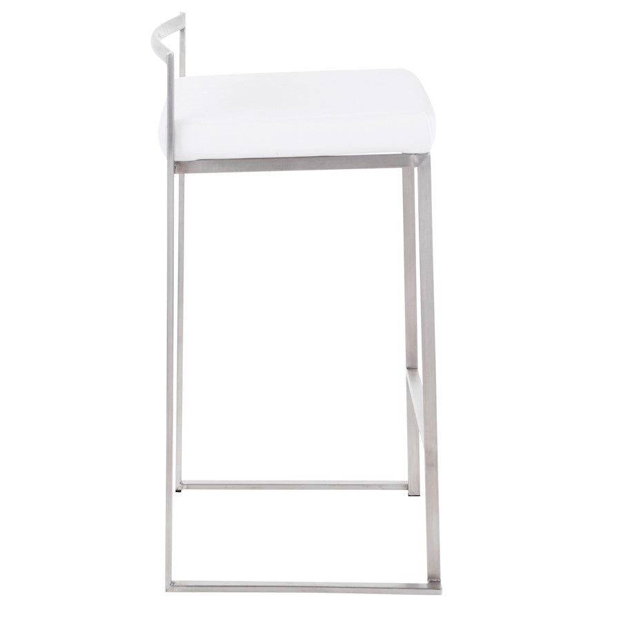 LumiSource Fuji Stackable Counter Stool | Brushed Stainless Steel and White Velvet | Kitchen Island & Dining Room Seating | Model B26-FUJIVW2