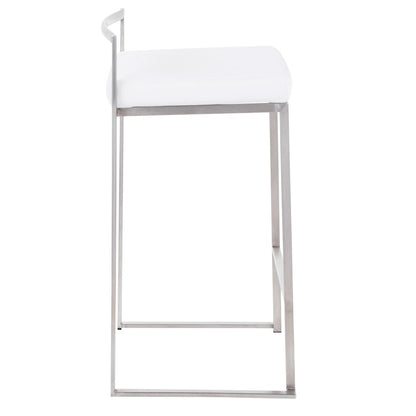 LumiSource Fuji Stackable Counter Stool | Brushed Stainless Steel and White Velvet | Kitchen Island & Dining Room Seating | Model B26-FUJIVW2