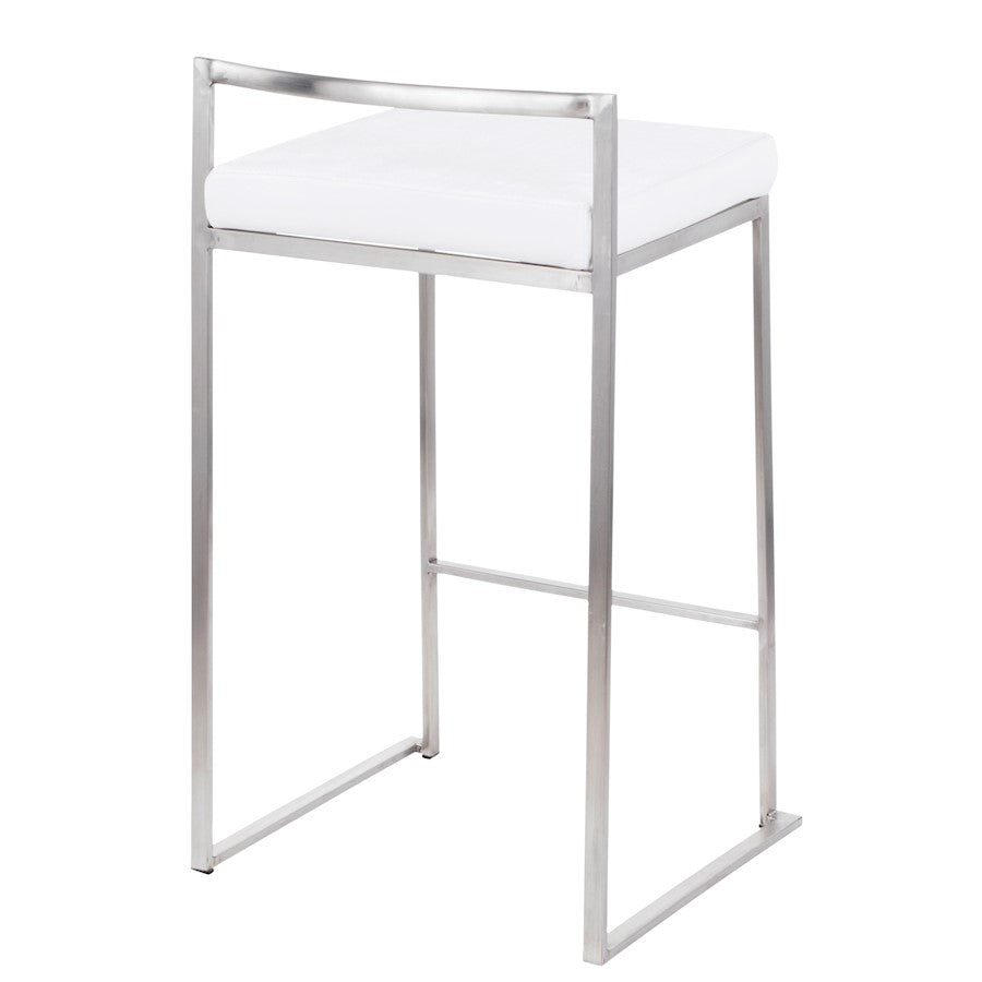LumiSource Fuji Stackable Counter Stool | Brushed Stainless Steel and White Velvet | Kitchen Island & Dining Room Seating | Model B26-FUJIVW2