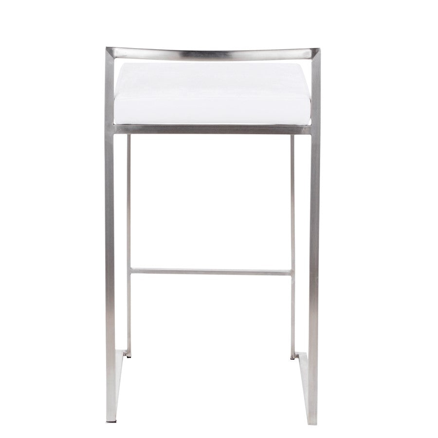 LumiSource Fuji Stackable Counter Stool | Brushed Stainless Steel and White Velvet | Kitchen Island & Dining Room Seating | Model B26-FUJIVW2