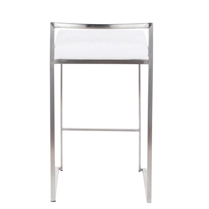 LumiSource Fuji Stackable Counter Stool | Brushed Stainless Steel and White Velvet | Kitchen Island & Dining Room Seating | Model B26-FUJIVW2