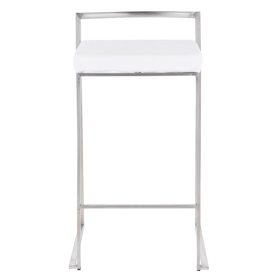 LumiSource Fuji Stackable Counter Stool | Brushed Stainless Steel and White Velvet | Kitchen Island & Dining Room Seating | Model B26-FUJIVW2