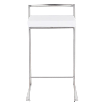 LumiSource Fuji Stackable Counter Stool | Brushed Stainless Steel and White Velvet | Kitchen Island & Dining Room Seating | Model B26-FUJIVW2