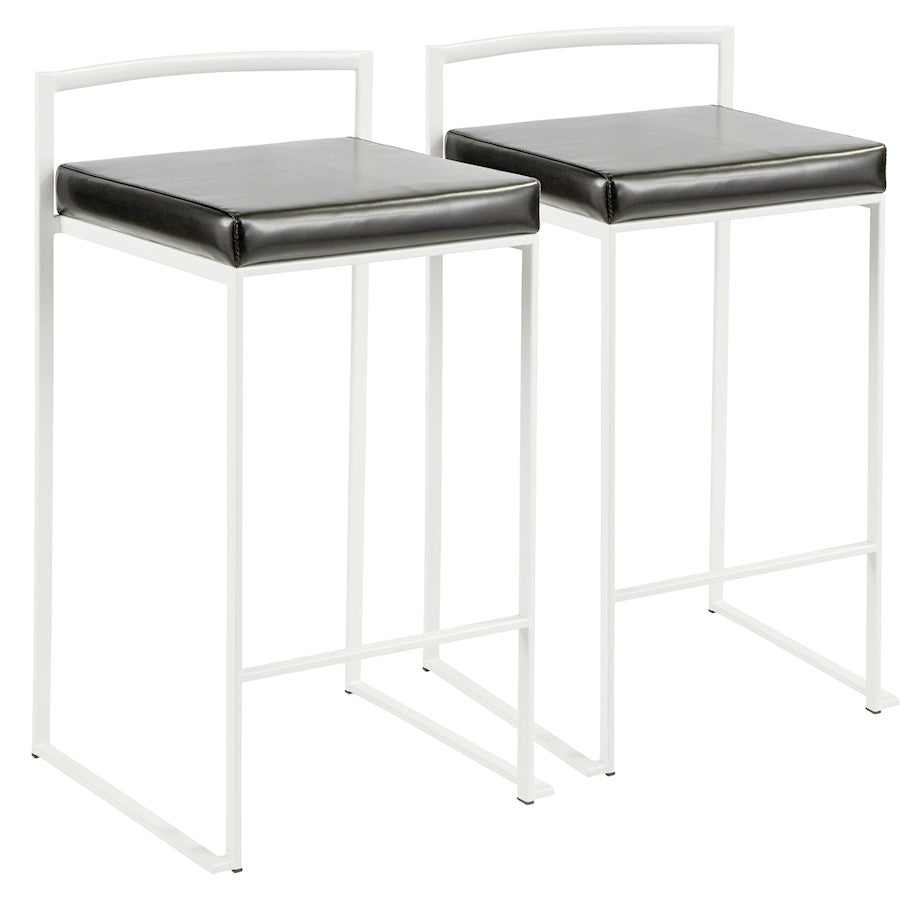 LumiSource Fuji Stackable Counter Stool | White Metal and Black PU Leather | Kitchen Island & Dining Room Seating | Model B26-FUJIW-BK2