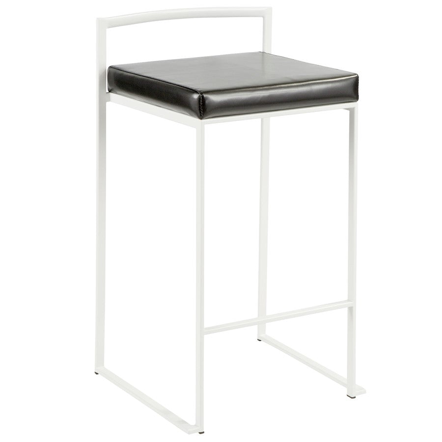 LumiSource Fuji Stackable Counter Stool | White Metal and Black PU Leather | Kitchen Island & Dining Room Seating | Model B26-FUJIW-BK2