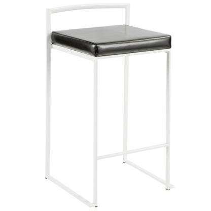 LumiSource Fuji Stackable Counter Stool | White Metal and Black PU Leather | Kitchen Island & Dining Room Seating | Model B26-FUJIW-BK2