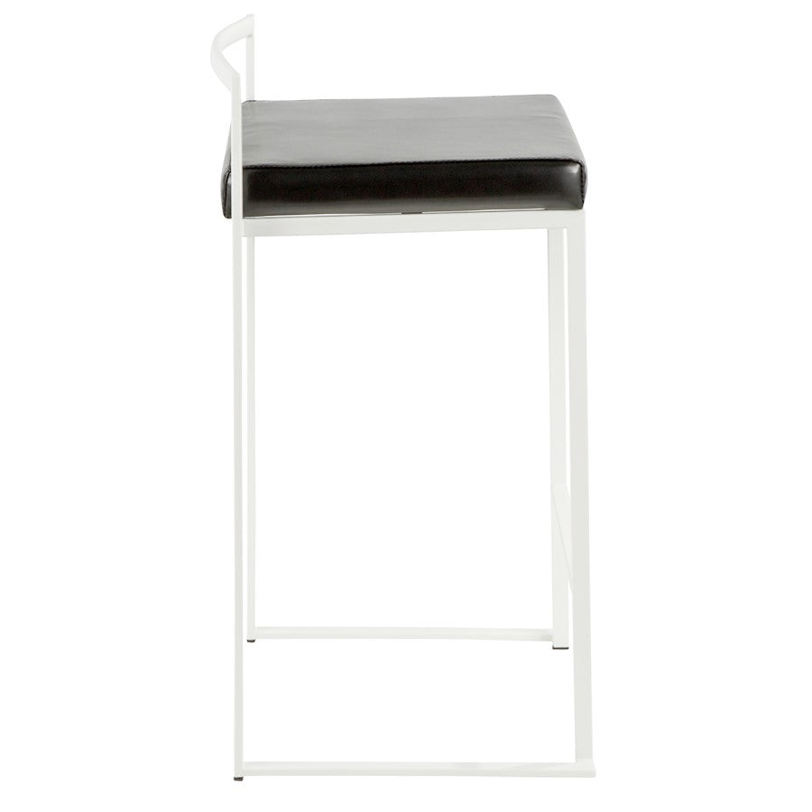 LumiSource Fuji Stackable Counter Stool | White Metal and Black PU Leather | Kitchen Island & Dining Room Seating | Model B26-FUJIW-BK2