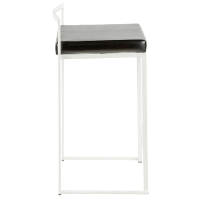 LumiSource Fuji Stackable Counter Stool | White Metal and Black PU Leather | Kitchen Island & Dining Room Seating | Model B26-FUJIW-BK2