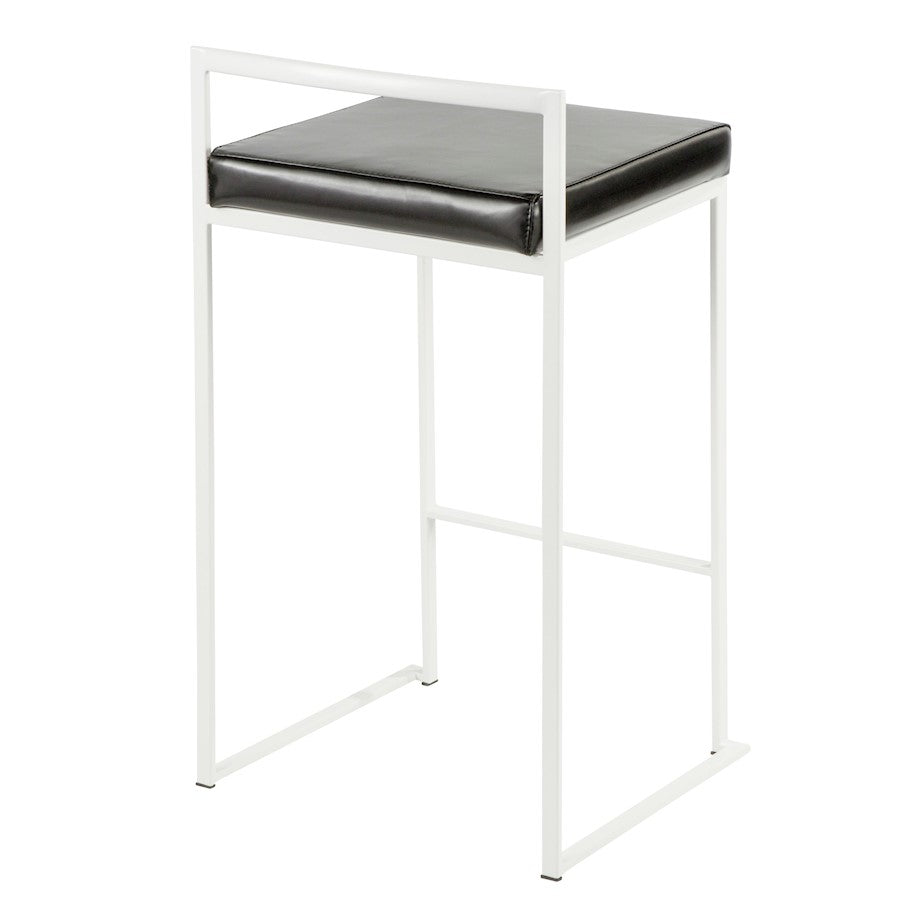 LumiSource Fuji Stackable Counter Stool | White Metal and Black PU Leather | Kitchen Island & Dining Room Seating | Model B26-FUJIW-BK2