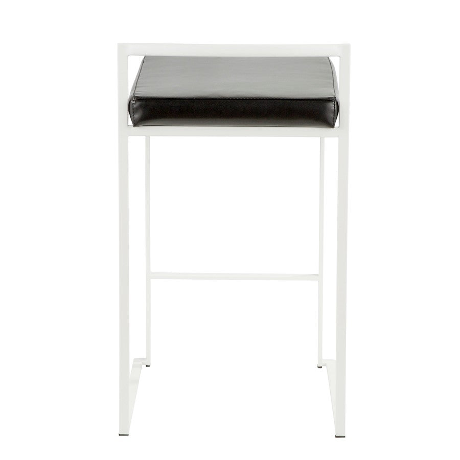 LumiSource Fuji Stackable Counter Stool | White Metal and Black PU Leather | Kitchen Island & Dining Room Seating | Model B26-FUJIW-BK2