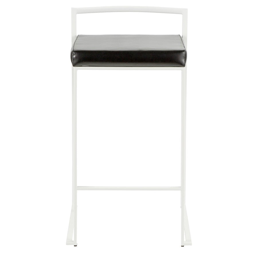LumiSource Fuji Stackable Counter Stool | White Metal and Black PU Leather | Kitchen Island & Dining Room Seating | Model B26-FUJIW-BK2