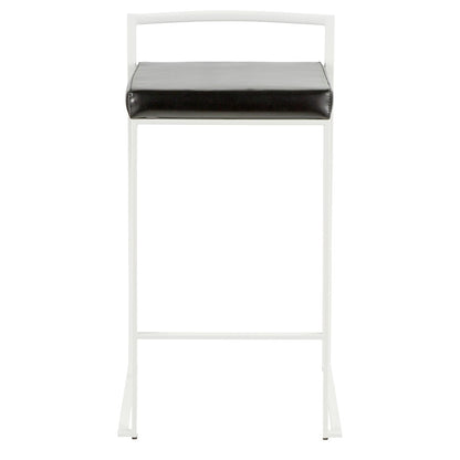 LumiSource Fuji Stackable Counter Stool | White Metal and Black PU Leather | Kitchen Island & Dining Room Seating | Model B26-FUJIW-BK2