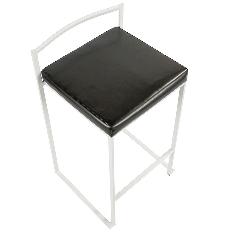 LumiSource Fuji Stackable Counter Stool | White Metal and Black PU Leather | Kitchen Island & Dining Room Seating | Model B26-FUJIW-BK2