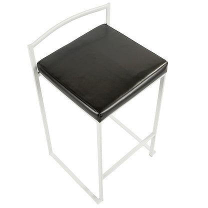 LumiSource Fuji Stackable Counter Stool | White Metal and Black PU Leather | Kitchen Island & Dining Room Seating | Model B26-FUJIW-BK2