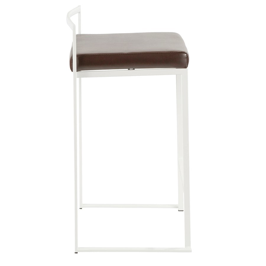 LumiSource Fuji 16in Stackable Counter Stool | White Metal and Brown PU Leather | Kitchen Island & Dining Room Seating | Model B26-FUJIW-BN2