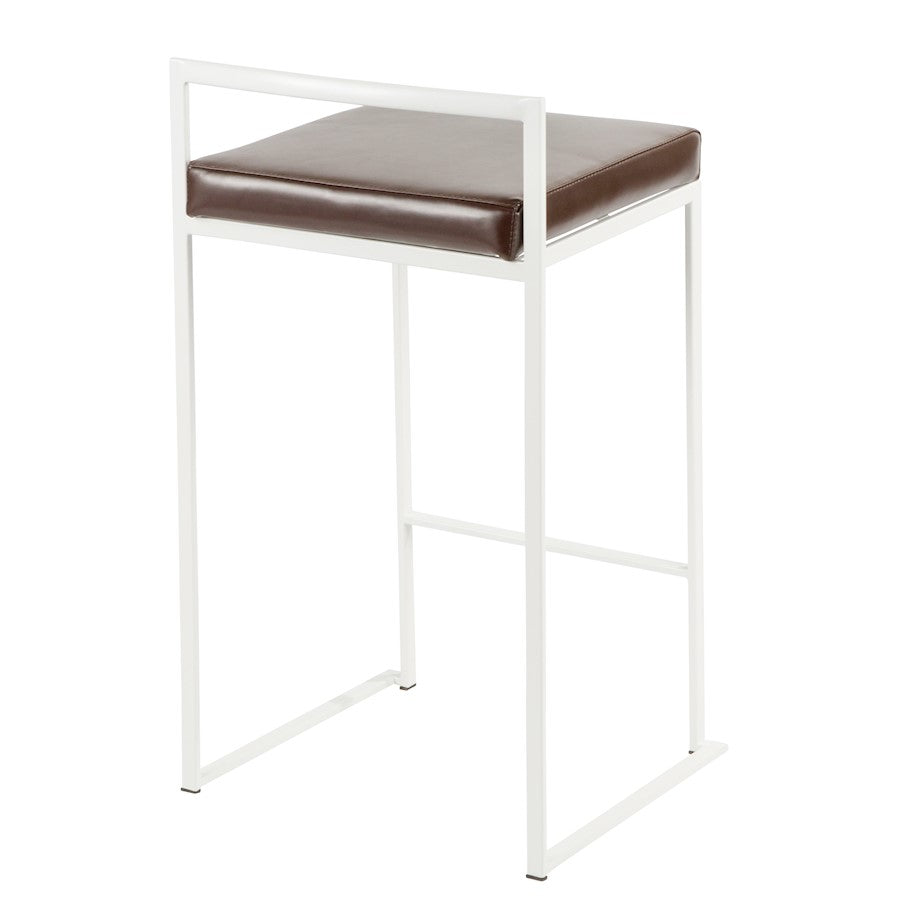 LumiSource Fuji 16in Stackable Counter Stool | White Metal and Brown PU Leather | Kitchen Island & Dining Room Seating | Model B26-FUJIW-BN2