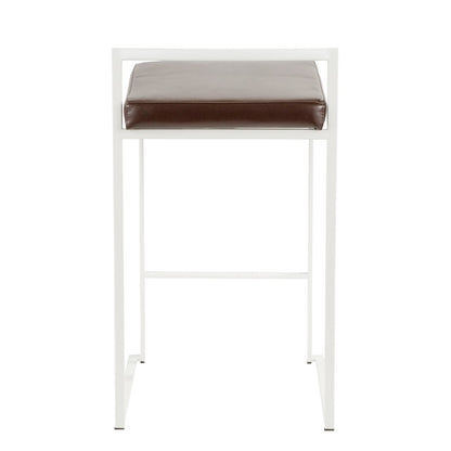 LumiSource Fuji 16in Stackable Counter Stool | White Metal and Brown PU Leather | Kitchen Island & Dining Room Seating | Model B26-FUJIW-BN2