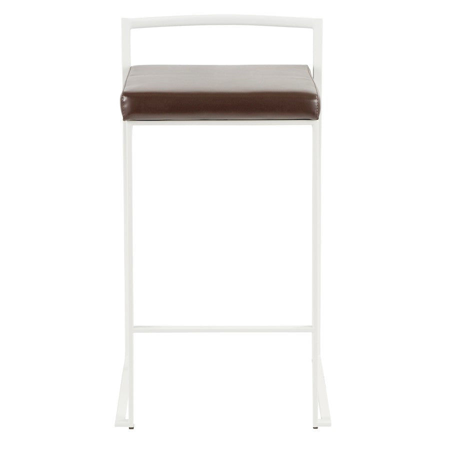 LumiSource Fuji 16in Stackable Counter Stool | White Metal and Brown PU Leather | Kitchen Island & Dining Room Seating | Model B26-FUJIW-BN2