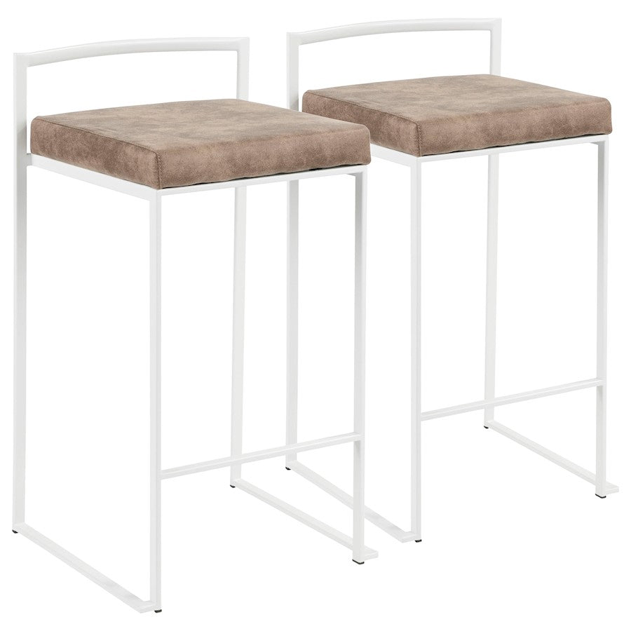 LumiSource Fuji 16in Stackable Counter Stool | White Metal and Brown Cowboy Fabric | Kitchen Island & Dining Room Seating | Model B26-FUJIW-FBN2