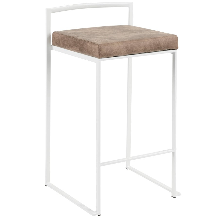 LumiSource Fuji 16in Stackable Counter Stool | White Metal and Brown Cowboy Fabric | Kitchen Island & Dining Room Seating | Model B26-FUJIW-FBN2