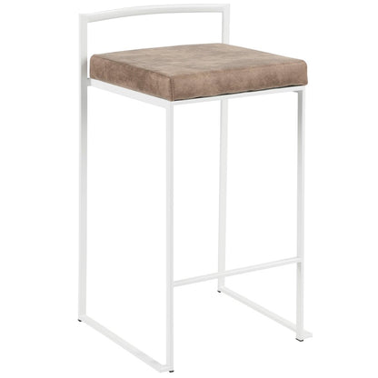LumiSource Fuji 16in Stackable Counter Stool | White Metal and Brown Cowboy Fabric | Kitchen Island & Dining Room Seating | Model B26-FUJIW-FBN2