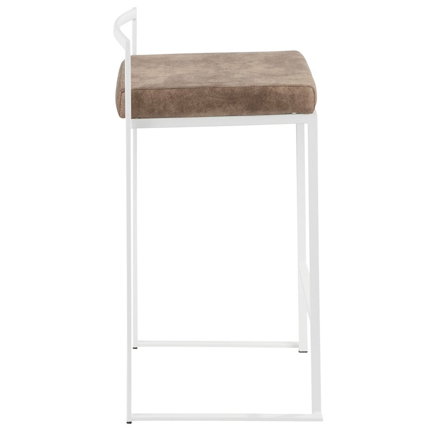 LumiSource Fuji 16in Stackable Counter Stool | White Metal and Brown Cowboy Fabric | Kitchen Island & Dining Room Seating | Model B26-FUJIW-FBN2