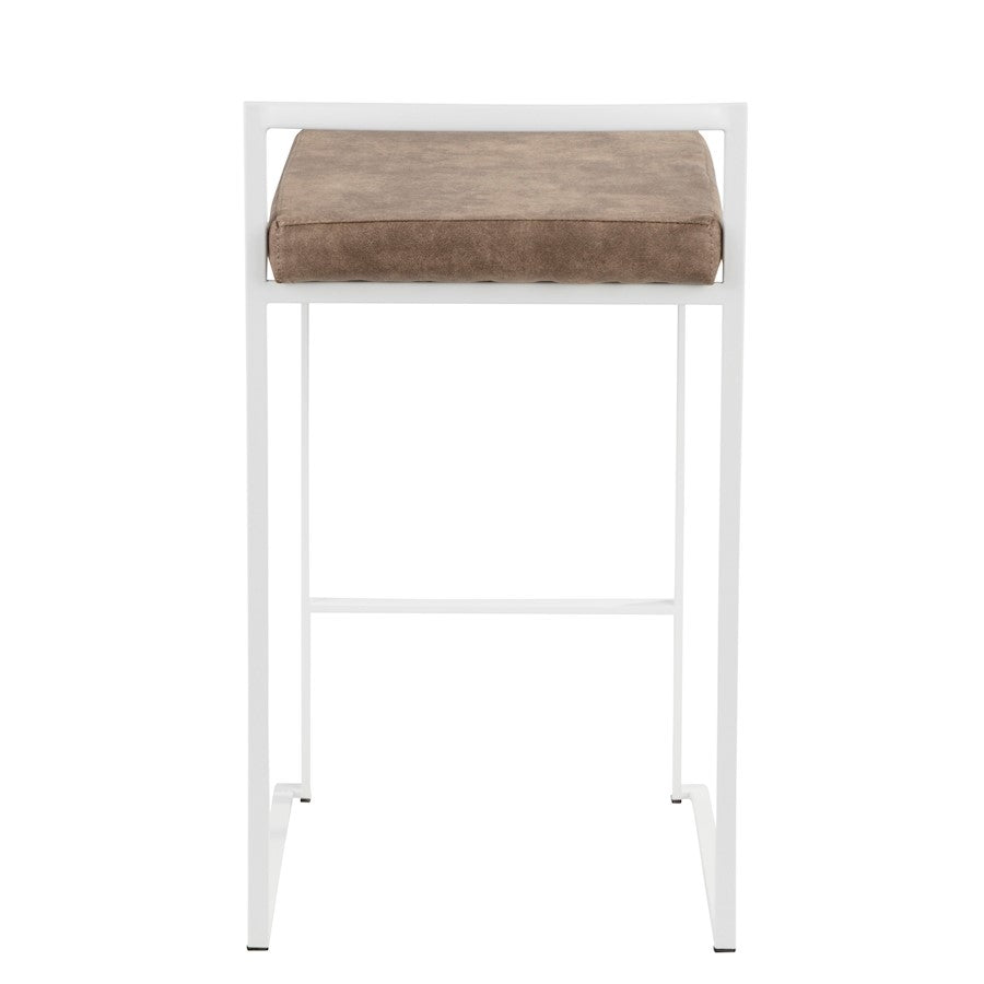 LumiSource Fuji 16in Stackable Counter Stool | White Metal and Brown Cowboy Fabric | Kitchen Island & Dining Room Seating | Model B26-FUJIW-FBN2