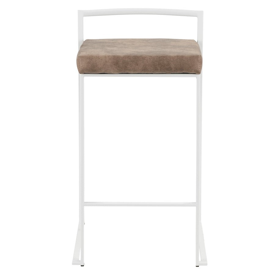 LumiSource Fuji 16in Stackable Counter Stool | White Metal and Brown Cowboy Fabric | Kitchen Island & Dining Room Seating | Model B26-FUJIW-FBN2