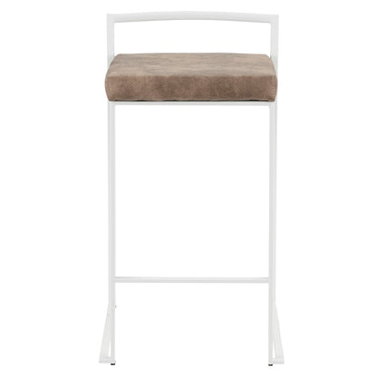 LumiSource Fuji 16in Stackable Counter Stool | White Metal and Brown Cowboy Fabric | Kitchen Island & Dining Room Seating | Model B26-FUJIW-FBN2
