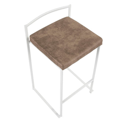 LumiSource Fuji 16in Stackable Counter Stool | White Metal and Brown Cowboy Fabric | Kitchen Island & Dining Room Seating | Model B26-FUJIW-FBN2