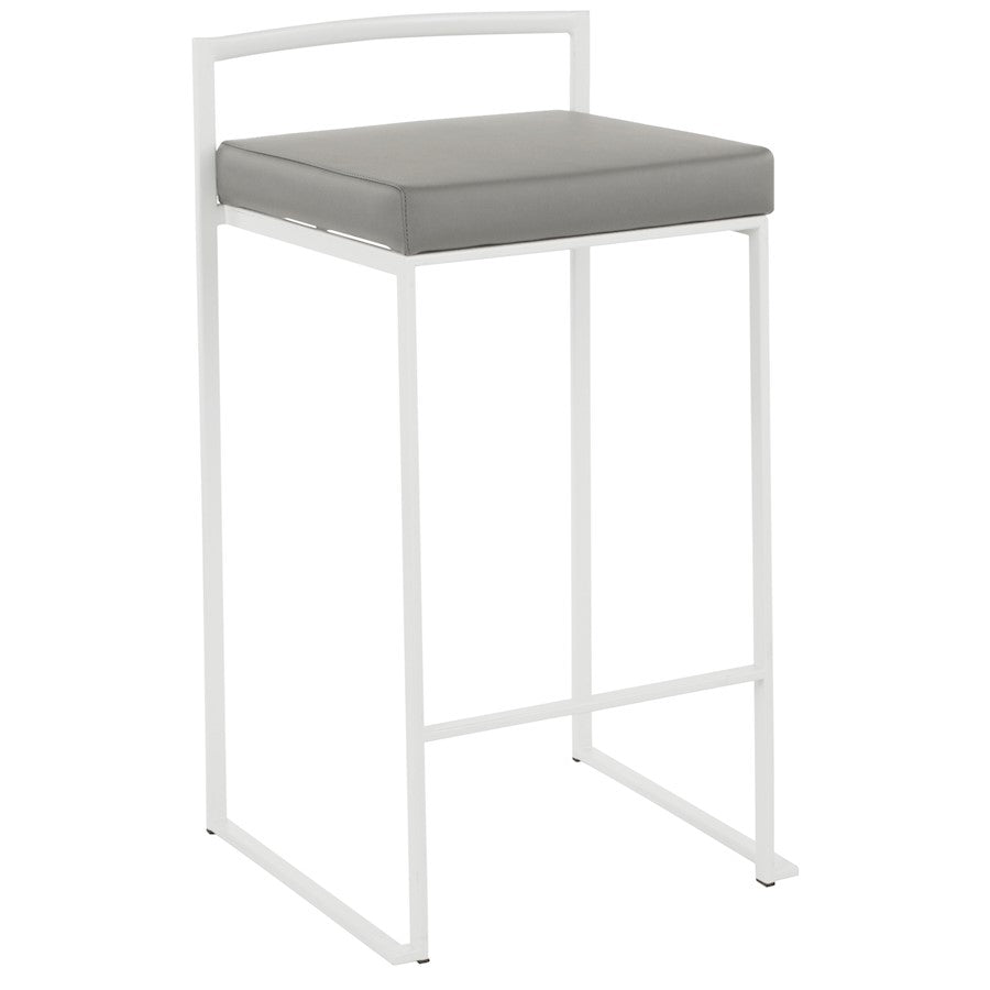LumiSource Fuji 16in Stackable Counter Stool | White Metal and Grey PU Leather | Kitchen Island & Dining Room Seating | Model B26-FUJIW-GY2