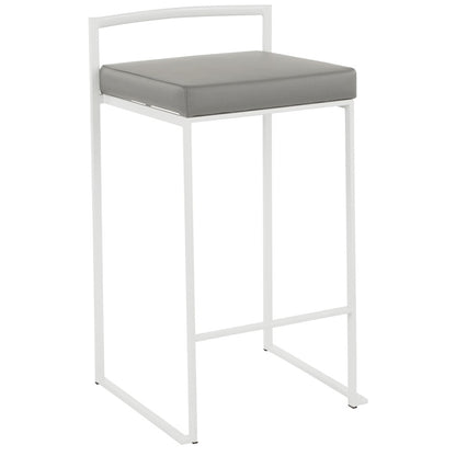 LumiSource Fuji 16in Stackable Counter Stool | White Metal and Grey PU Leather | Kitchen Island & Dining Room Seating | Model B26-FUJIW-GY2