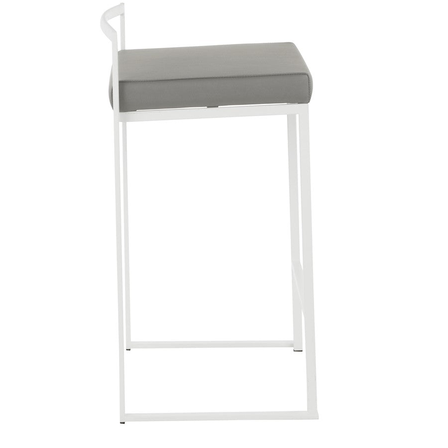 LumiSource Fuji 16in Stackable Counter Stool | White Metal and Grey PU Leather | Kitchen Island & Dining Room Seating | Model B26-FUJIW-GY2