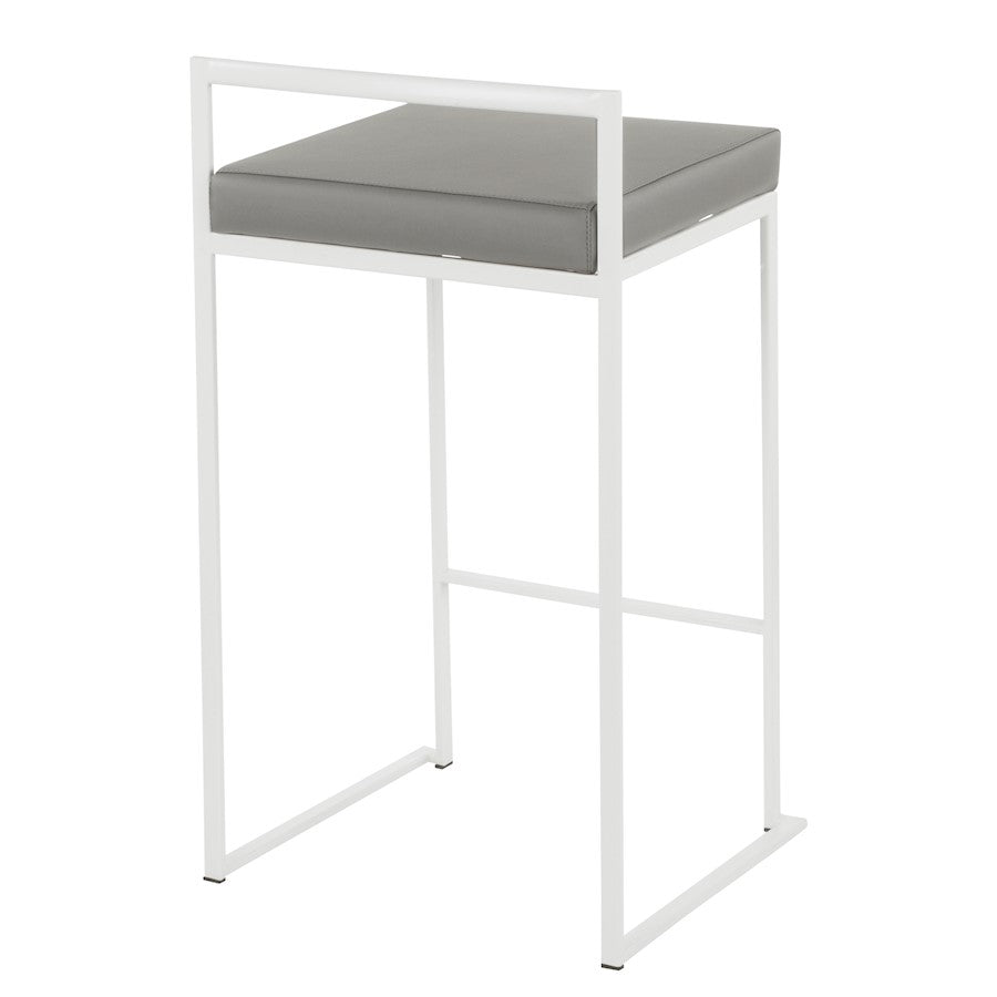 LumiSource Fuji 16in Stackable Counter Stool | White Metal and Grey PU Leather | Kitchen Island & Dining Room Seating | Model B26-FUJIW-GY2