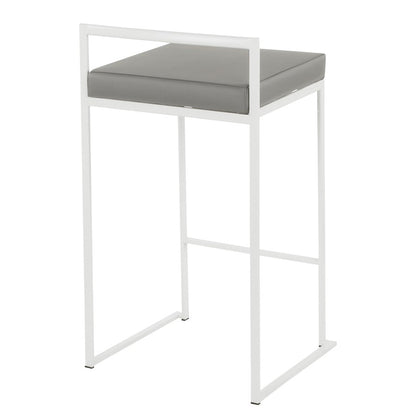 LumiSource Fuji 16in Stackable Counter Stool | White Metal and Grey PU Leather | Kitchen Island & Dining Room Seating | Model B26-FUJIW-GY2