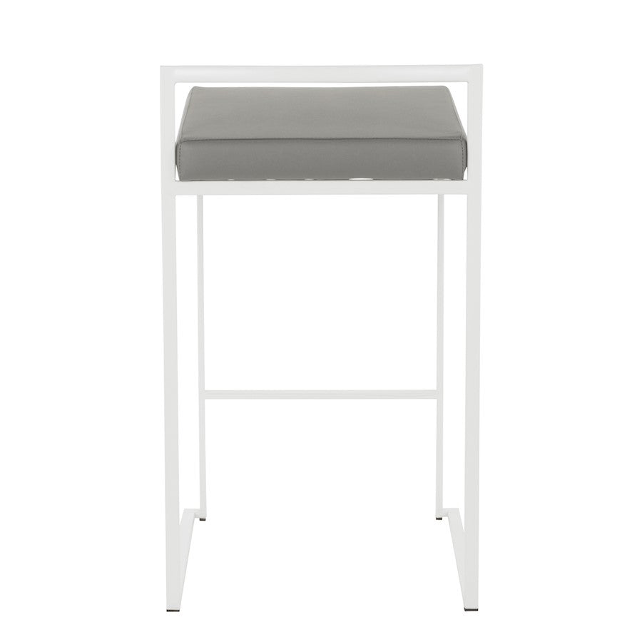 LumiSource Fuji 16in Stackable Counter Stool | White Metal and Grey PU Leather | Kitchen Island & Dining Room Seating | Model B26-FUJIW-GY2
