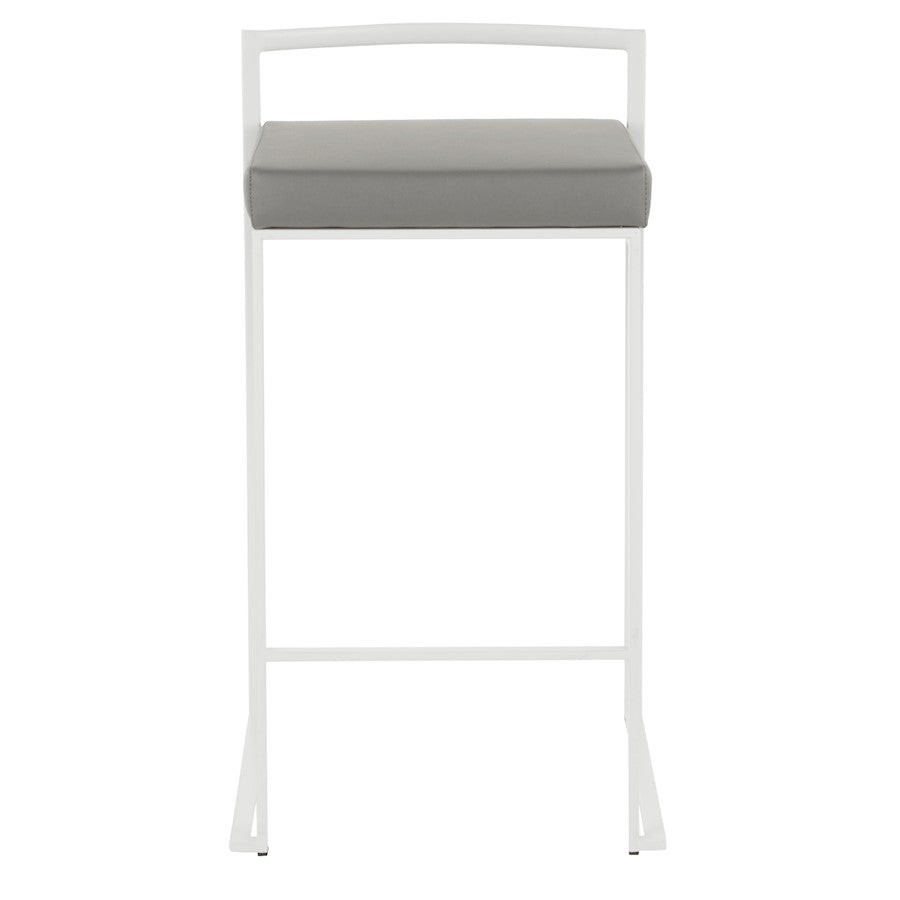 LumiSource Fuji 16in Stackable Counter Stool | White Metal and Grey PU Leather | Kitchen Island & Dining Room Seating | Model B26-FUJIW-GY2