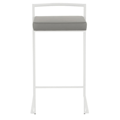LumiSource Fuji 16in Stackable Counter Stool | White Metal and Grey PU Leather | Kitchen Island & Dining Room Seating | Model B26-FUJIW-GY2