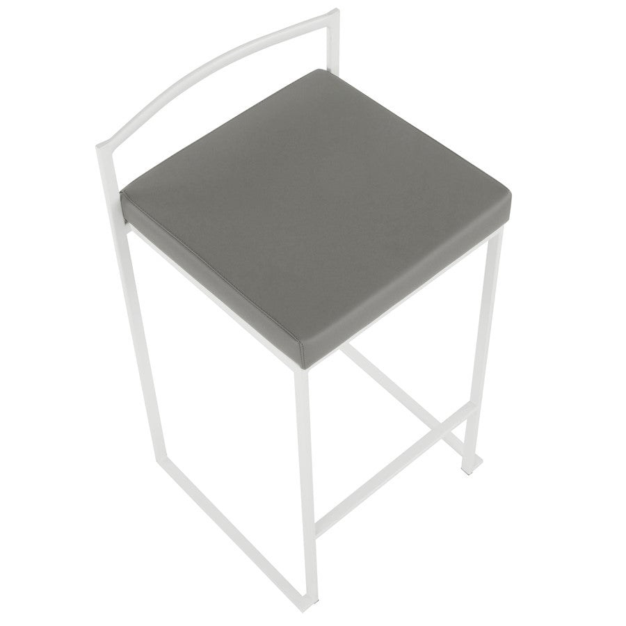 LumiSource Fuji 16in Stackable Counter Stool | White Metal and Grey PU Leather | Kitchen Island & Dining Room Seating | Model B26-FUJIW-GY2