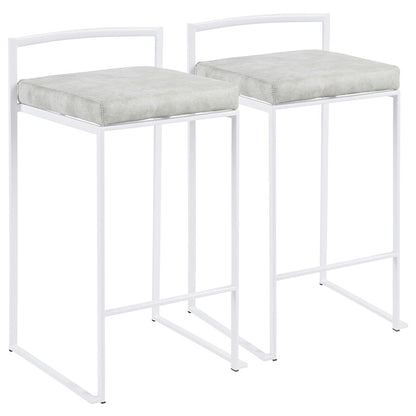 LumiSource Fuji 31in Counter Stool Set of 2 | Contemporary White Metal Frame with Light Grey Cowboy Fabric Seat | Kitchen | Model B26-FUJIW-LGY2