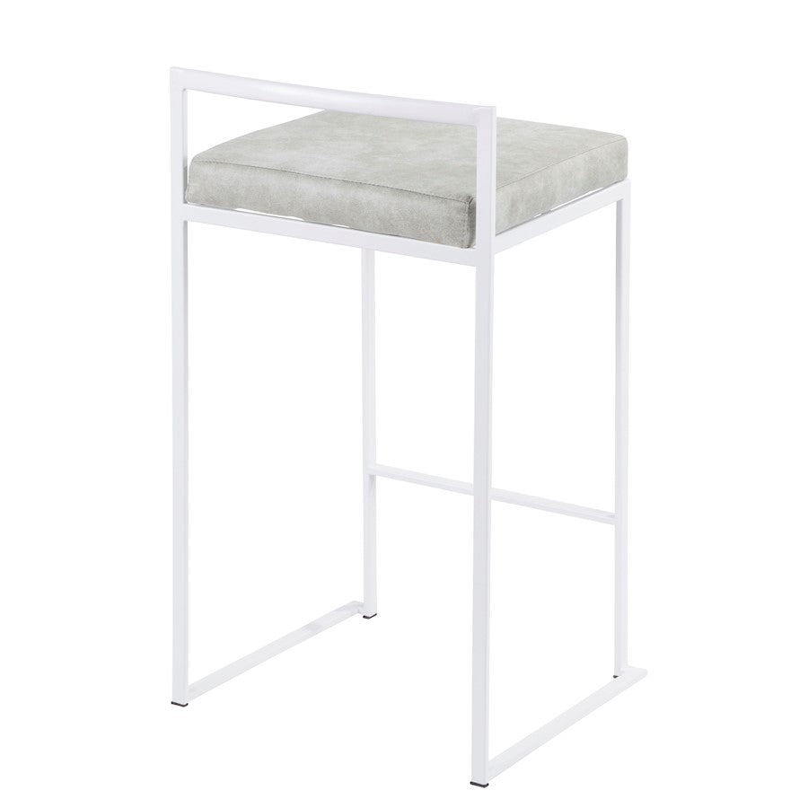 LumiSource Fuji 31in Counter Stool Set of 2 | Contemporary White Metal Frame with Light Grey Cowboy Fabric Seat | Kitchen | Model B26-FUJIW-LGY2