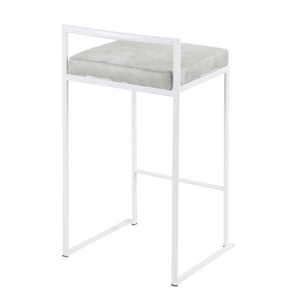 LumiSource Fuji 31in Counter Stool Set of 2 | Contemporary White Metal Frame with Light Grey Cowboy Fabric Seat | Kitchen | Model B26-FUJIW-LGY2
