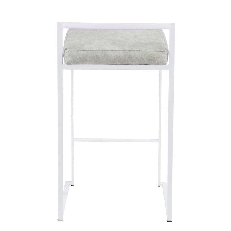 LumiSource Fuji 31in Counter Stool Set of 2 | Contemporary White Metal Frame with Light Grey Cowboy Fabric Seat | Kitchen | Model B26-FUJIW-LGY2