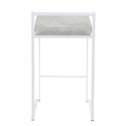 LumiSource Fuji 31in Counter Stool Set of 2 | Contemporary White Metal Frame with Light Grey Cowboy Fabric Seat | Kitchen | Model B26-FUJIW-LGY2