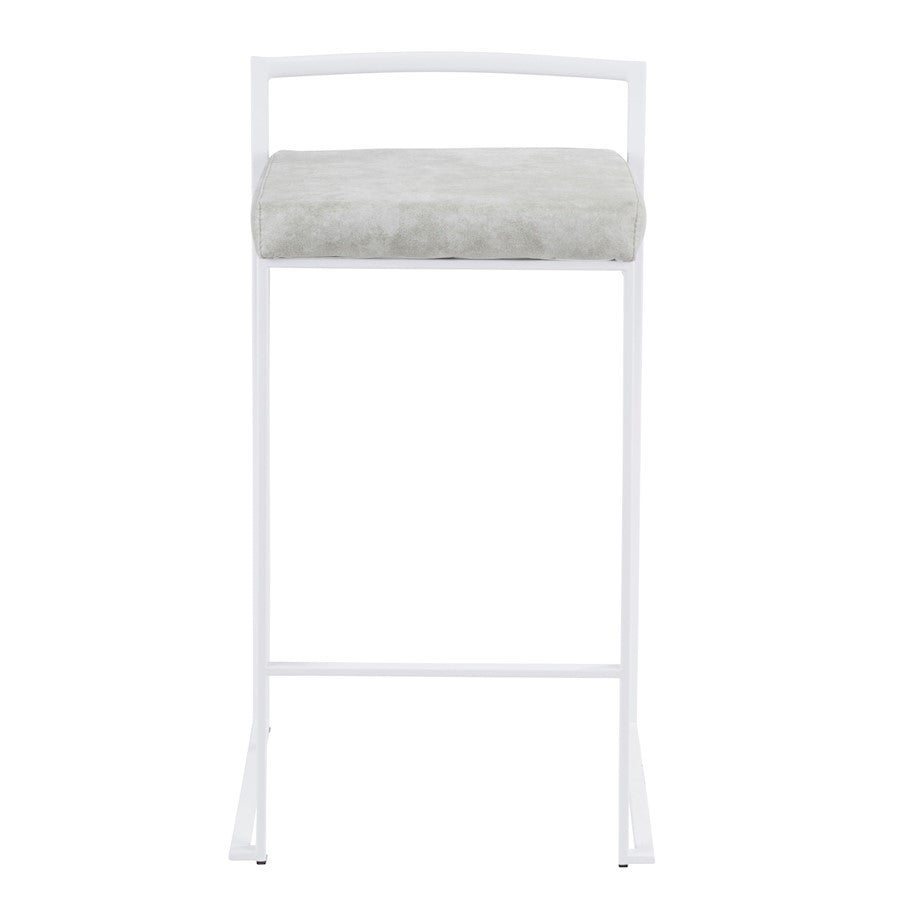LumiSource Fuji 31in Counter Stool Set of 2 | Contemporary White Metal Frame with Light Grey Cowboy Fabric Seat | Kitchen | Model B26-FUJIW-LGY2