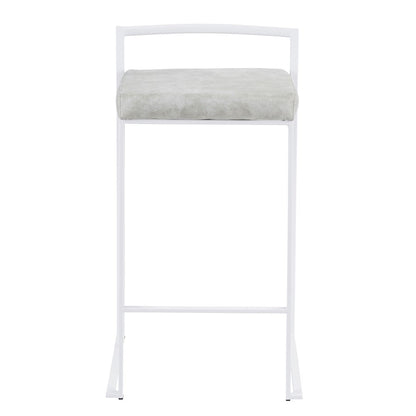 LumiSource Fuji 31in Counter Stool Set of 2 | Contemporary White Metal Frame with Light Grey Cowboy Fabric Seat | Kitchen | Model B26-FUJIW-LGY2