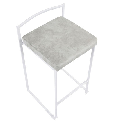 LumiSource Fuji 31in Counter Stool Set of 2 | Contemporary White Metal Frame with Light Grey Cowboy Fabric Seat | Kitchen | Model B26-FUJIW-LGY2