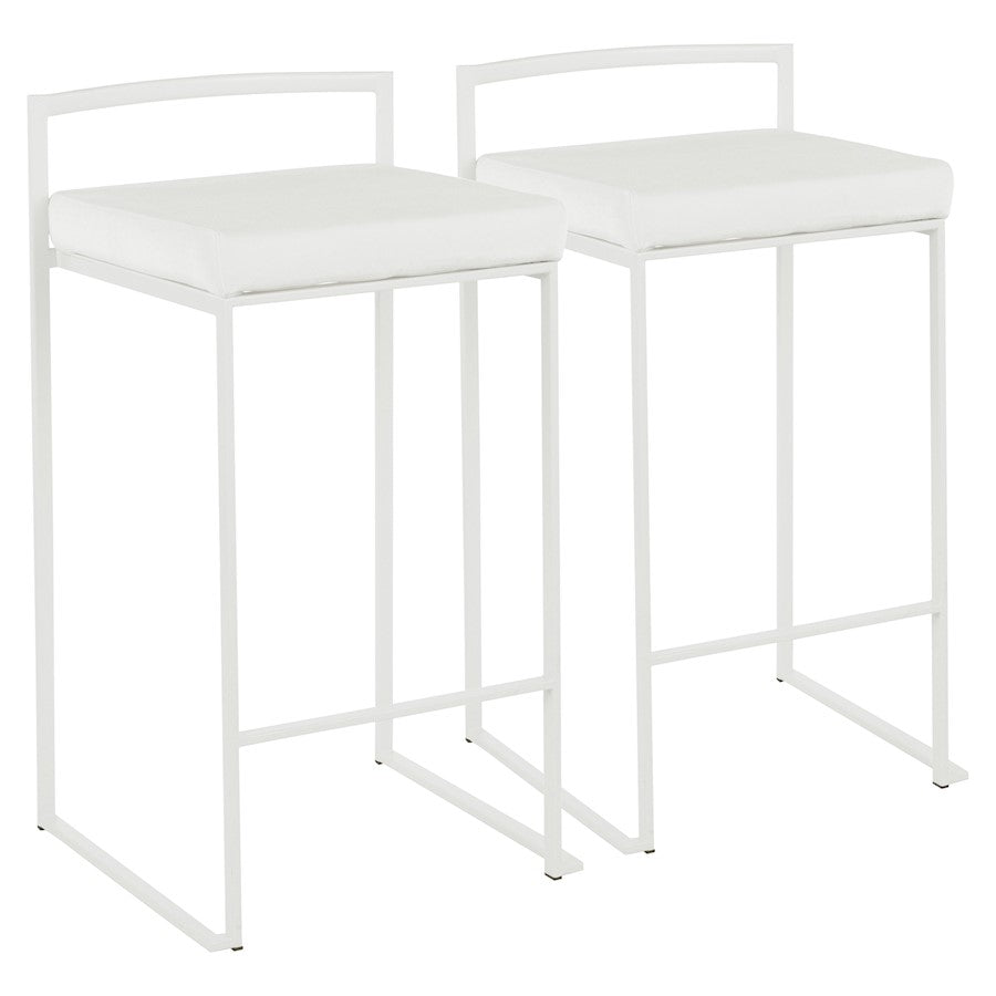 LumiSource Fuji 31in Counter Stool Set of 2 | Contemporary White Metal Frame with White Velvet Seat | Kitchen Island & Dining | Model B26-FUJIW-VW2