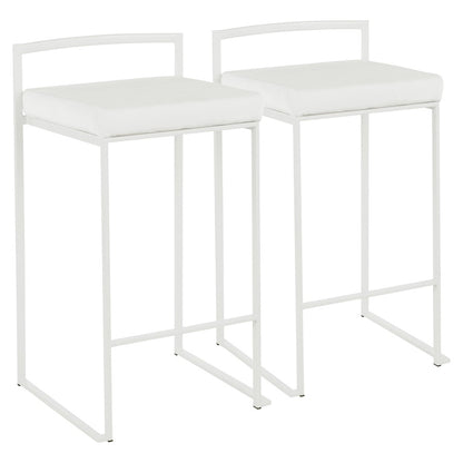 LumiSource Fuji 31in Counter Stool Set of 2 | Contemporary White Metal Frame with White Velvet Seat | Kitchen Island & Dining | Model B26-FUJIW-VW2