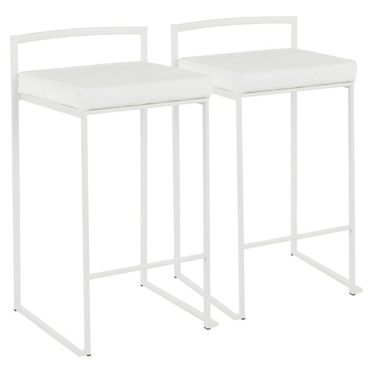 LumiSource Fuji 31in Counter Stool Set of 2 | Contemporary White Metal Frame with White Velvet Seat | Kitchen Island & Dining | Model B26-FUJIW-VW2